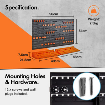 VonHaus Wall Mounted Storage Tool Organiser with Shelf Pegboard