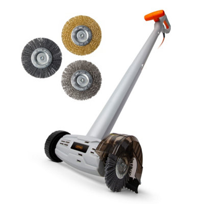 VonHaus Weed Remover Corded, Grout Driveway Patio Stone Wood Paving Electric Sweeper Cleaner Machine, 3 Interchangeable Brushes