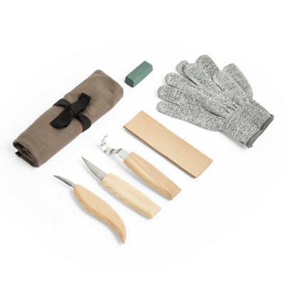 7pcs Spoon Carving Sets Hand Wood Carving Knife Tools Hook Spoon Knife  Whittling Knives with Bag Gloves