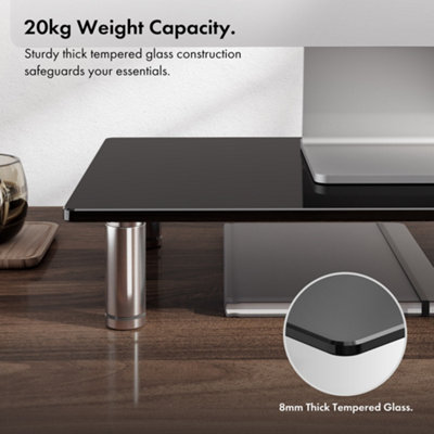 VonHaus XL Glass Monitor Stand for Desks - Height Adjustable Screen ...
