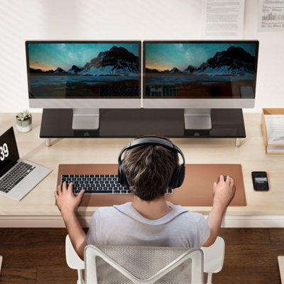 VonHaus XL Glass Monitor Stand for Desks Height Adjustable