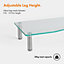 VonHaus XL Glass Monitor Stand for Desks - Height Adjustable Screen Riser - Large Dual Monitor Riser - Glass with Aluminium Legs