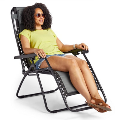 VonHaus Zero Gravity Chair, Textoline Folding Sun Lounger, Heavy Duty Foldable Sunlounger w/ Headrest & Powder Coated Steel Frame