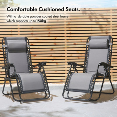 VonHaus Zero Gravity Chair Textoline Folding Sun Lounger Heavy Duty Foldable Sunlounger w Headrest Powder Coated Steel Frame