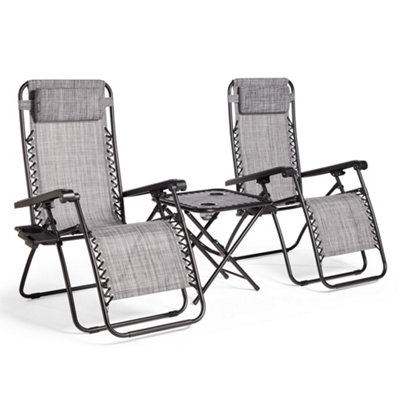 VonHaus Zero Gravity Chairs And Table Set, Set Of 2 Weather Resistant ...