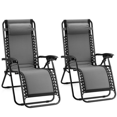 VonHaus Zero Gravity Chairs Set of 2, Grey Reclining Sun Loungers for