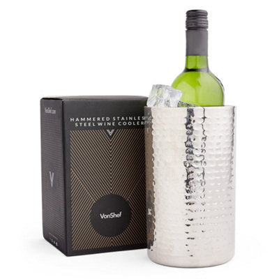 VonShef 1.5L Wine Cooler, Silver Hammered Stainless Steel Drinks Cooler