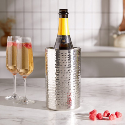 Buckingham Stainless Steel Wine Bottle Cooler - 4.8 Litre Hammered Finish Ice Bucket For Champagne, Wine & Drinks | Wedding & Party Chiller-322993