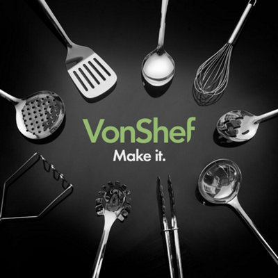 VonShef 10Pc Kitchen Utensils Set,  Utensil Pot with 9 Stainless Steel Utensils Including Spatula, Tongs, Spoons, Masher & More
