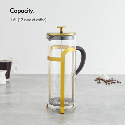 VonShef 12 Cup Cafetiere 1.5L French Press Filter Coffee Maker with Measuring Spoon Bag Seal
