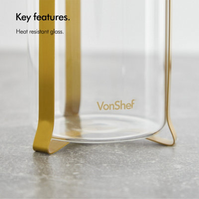 VonShef 12 Cup Cafetiere, 1.5L French Press Filter Coffee Maker with Measuring Spoon, Bag Seal, Heat Resistant Borosilicate Glass