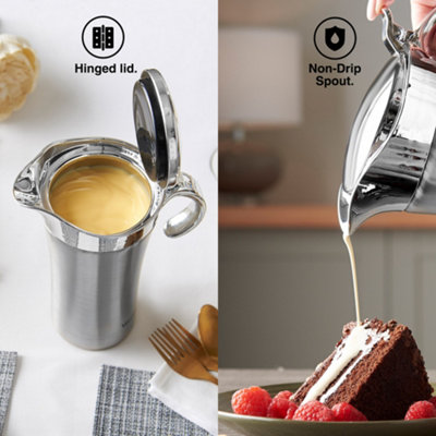 Gravy Boat, 304 Stainless Steel Thermal Insulated Double Wall Sauce Gravy Boat 450ml Sauce Serving Jug Pot With Lid For Gravy, Liquid, Ketchup, Mustard, Cream