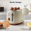 VonShef 2 Slice Toaster, 850W Matte Cream & Wood Effect Scandi Toaster, High Lift & Wide Slot for Bagels & Crumpets - Fika Range
