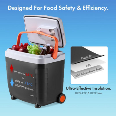 VonShef 28L Electric Cool Box, Insulated Cooler with Wheels, Hot