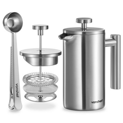 Cafetière à Piston Inox 1000ml Kabalo - Double Paroi Isotherme 8 Tasses - Avec Cuillère Mesure - 7