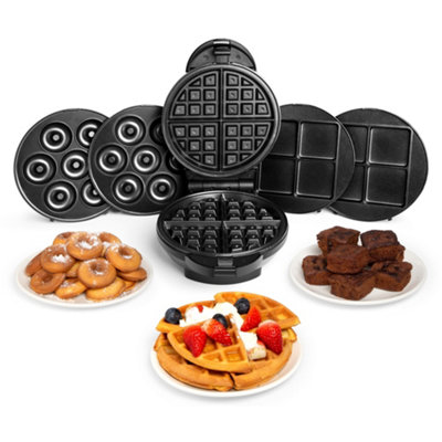 VonShef 3 in 1 Waffle Maker, Brownie & Doughnut Maker with Non-Stick Removable Plates, Makes Donuts & Brownies (Black, 800W)