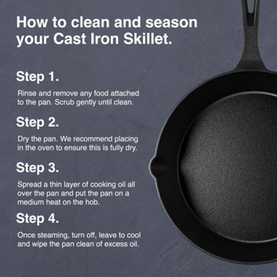 VonShef 3 Piece Set of Cast Iron Pans and Skillets for Grilling, Frying, Searing & More, suitable for all Hobs