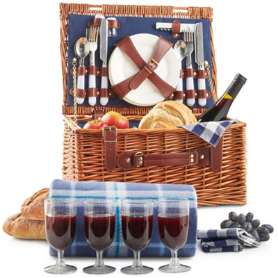 VonShef 4 Person Picnic Baskets, Luxury Wicker Picnic Hamper, Picnic