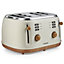 VonShef 4 Slice Toaster - Nordic Cream, 6 Browning Settings, Wide Slots, Defrost, Reheat and Cancel Functions - Fika Range