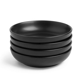 VonShef 4pc Matte Black Pasta Bowl Set, Ceramic Pasta Bowls, Large Italian Bowls