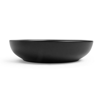 VonShef 4pc Matte Black Pasta Bowl Set, Ceramic Pasta Bowls, Large Italian Bowls