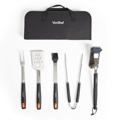 VonShef 5 Piece BBQ Tools Set w Storage Case Bag Barbecue Accessories Kit w Turner Fork