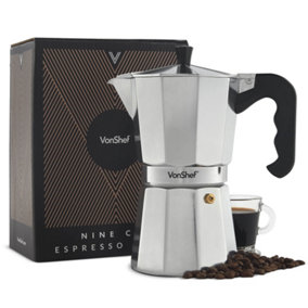 VonShef 9 Cup/450ml Italian Espresso Coffee Maker Moka Stove Top Macchinetta Includes a Replacement Gasket and Filter
