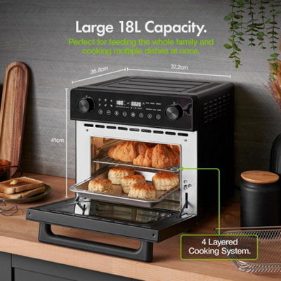 VonShef Air Fryer Oven 18L -  14-in-1, Full Accessory Set, Rotisserie Function, 60 min Timer, 1800W, Black