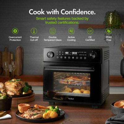 VonShef Air Fryer Oven 18L -  14-in-1, Full Accessory Set, Rotisserie Function, 60 min Timer, 1800W, Black