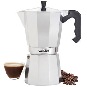 VonShef Aluminium Stovetop Coffee Maker 12 Cup/600ml, Italian Style Espresso Maker Moka Pot for Ground Coffee w/ Gasket & Filter