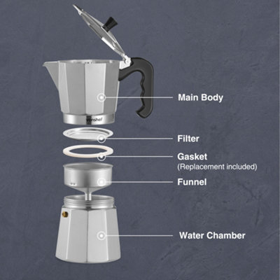 VonShef Aluminium Stovetop Coffee Maker 12 Cup/600ml, Italian Style Espresso  Maker Moka Pot for Ground