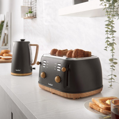 VonShef Black Kettle and Toaster Set With 1.7L Rapid Boil Kettle 3000W and 4 Slice Toaster 1500W - Fika Range