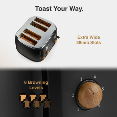 VonShef Black Kettle and Toaster Set With Rapid Boil Kettle