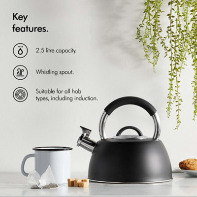 VonShef Black Stove Top Kettle, Retro Whistling Kettle