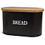 VonShef Bread Bin with Bamboo Lid for Cutting/Chopping Bread Board - Matte Black Bread storage box - Bread Holder Tin for Kitchen