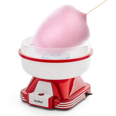 VonShef Candy Floss Machine, Cotton Candy Maker w/ Candyfloss Stick, 500W Retro Design, Removable Bowl & Splash Guard, Red