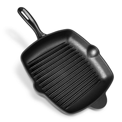 VonShef Cast Iron Griddle Pan, Non Stick Preseasoned Grill Pan with Pouring Lip, 26cm Pan for