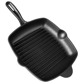 VonShef Cast Iron Griddle Pan, Non Stick Pre-seasoned Grill Pan with Pouring Lip, 26cm Pan for Induction, Electric, Gas Hobs, Oven