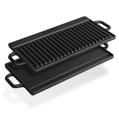 VonShef Cast Iron Griddle Plate, Pre-Seasoned Non-Stick BBQ