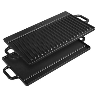 VonShef Cast Iron Griddle Plate, Pre-Seasoned Non-Stick BBQ Griddle Plate with Handles, Reversible Griddle Pan Oven Safe Hot Plate