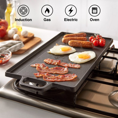 VonShef Cast Iron Griddle Plate Pre Seasoned Non Stick BBQ Griddle Plate with Handles Reversible Griddle Pan Oven Safe Hot Plate