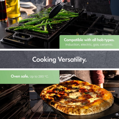 VonShef Cast Iron Griddle Plate, Pre-Seasoned Non-Stick BBQ Griddle Plate with Handles, Reversible Griddle Pan Oven Safe Hot Plate