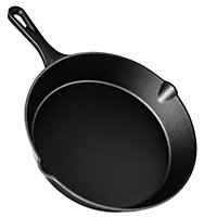 VonShef Cast Iron Skillet, 10" Frying Pan, Pre-Seasoned Non-Stick Pan for All Hob Types, Oven Safe Heavy Duty Pan with Pouring Lip