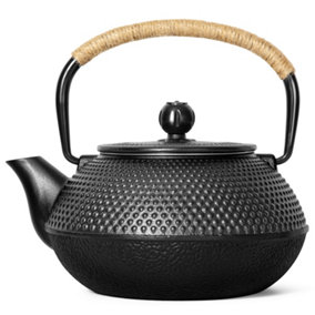 VonShef Cast Iron Teapot, Black Japanese Teapot with Infuser & Mesh Strainer, 800ml 4 Cup Tea Pot, Stovetop Tetsubin Tea Kettle