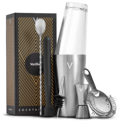 Set Cocktail Classico 4 Pezzi In Acciaio Inox – Shaker Boston, Jigger, Cucchiaio E Colino – Kit Happy Hour