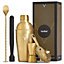 VonShef Cocktail Shaker Set Brushed Gold - 550ml Manhattan Shaker 5pc Home Bar Set with Strainer, Muddler, Jigger & Gift Box
