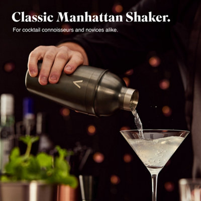 VonShef Cocktail Shaker Set Brushed Graphite - 550ml Manhattan Shaker 5pc Home Bar Set with Strainer, Muddler, Jigger & Gift Box