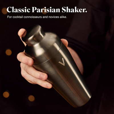 VonShef Cocktail Shaker Set Brushed Graphite - 550ml Parisian Shaker 6pc Home Bar Set with Strainer, Muddler, Jigger & Gift Box