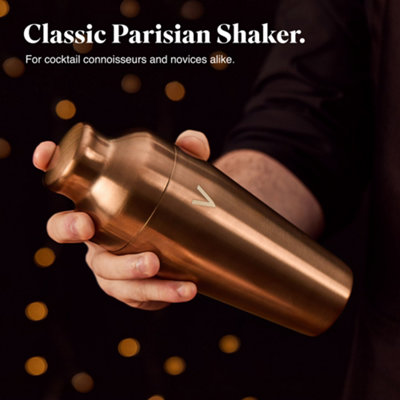 VonShef Cocktail Shaker Set Copper, 550ml Parisian Shaker, 6pc Bartender Set for Home Bar - Strainer, Muddler, Jigger & Gift Box
