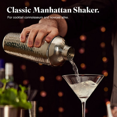 VonShef Cocktail Shaker Set, Silver 5pc Set with Manhattan Cocktail Shaker, Bartender Kit with Strainer, Muddler, Gift Box & More